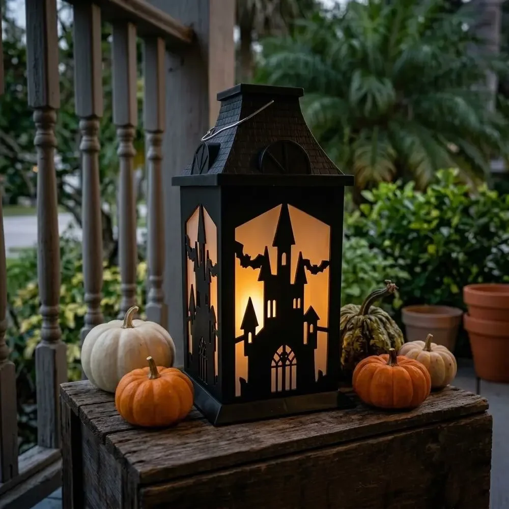 Halloween Haunted House Solar Lantern Hanging Outdoor Light Spooky Decor